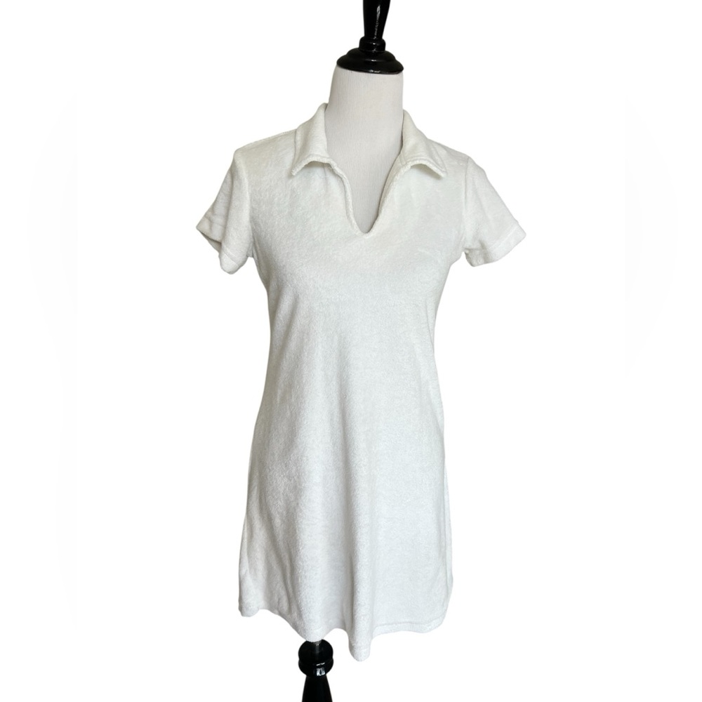 Vintage Johnny Collar White Terry Cloth Swimsuit Cover Up Size M